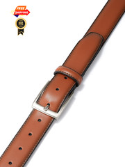 MILORDE Men Genuine Leather Belt with 34(Fits Waist 32&Prime;-33&Prime;), Basic Tan