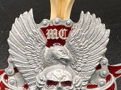 Skull & Eagle MC Rebel Rider Belt Buckle Silver Tone w Red Enamel Vintage