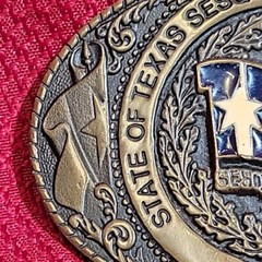 3.5&Prime; TEXAS SESQUICENTENNIAL BELT BUCKLE Numbered VINTAGE 1986 Brass metal Texoma