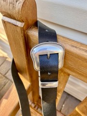 Western Belt Buckle Bonfe Leather Workshop Silver Ranger w/ Premium Leather Belt