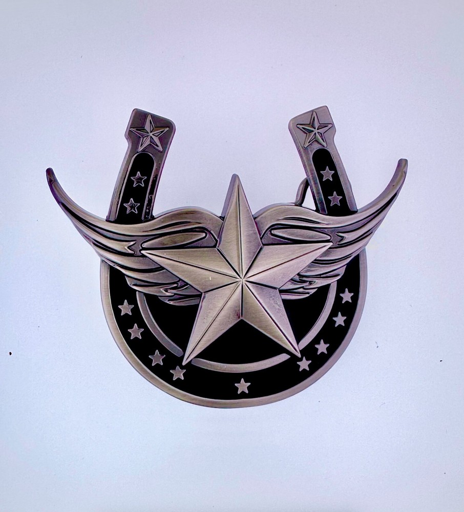 Winged Horseshoe Star Belt Buckle | American Western Silver Vintage Buckle