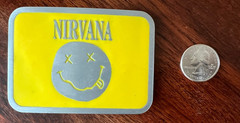 Large Nirvana Smiley Face Belt Buckle – Metal – 3.5&Prime; x 2.5&Prime; – RARE!