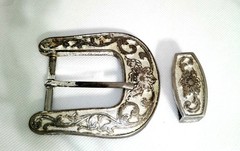 Western Floral Engraved Silver Tone Belt Buckle 3 1/4in