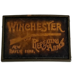 Winchester Belt Buckle Vintage Brass Tone Western 3×2 Rifle Logo USA