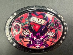 Ed Hardy Love Kills Slowly Signature Tattoo Skull with Rhinestones Belt Buckle