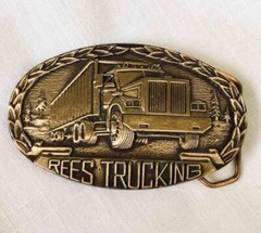 Vtg. &lsquo;Rees Trucking&rsquo; Brass Buckle by the Indiana Metal Craft Co. (IMC)