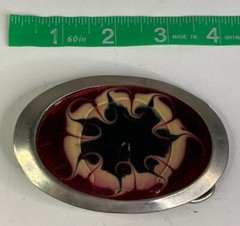 Black & Yellow Flower on Red Enamel Metal Belt Buckle