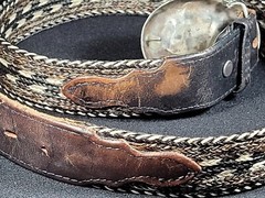 Braided Nylon And Leather Belt With Silver Turquoise Coral Belt Buckle 35097-11