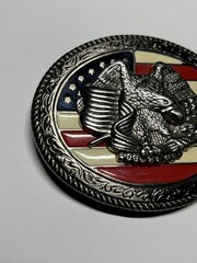 Belt Buckle American Flag Eagle Patriotic Silver Metal Red White & Blue