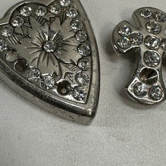 Western Buckle 6 Pc Set Silver Tone Metal Rhinostone Fleur de Lis Keep Tip