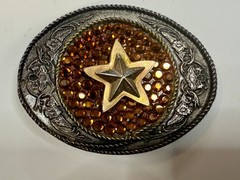 Five Point Star Sparkling Yellow Rhinestone Cowboy Cowgirl Western Belt Buckle
