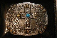 Crumrine Western Belt Buckle Cross Stone Bead Accents Silver C10021