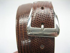 Sterling silver 925 three piece buckle set and Genuine Lizard 30 mm belt U.S.A..