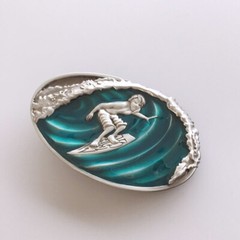 Vintage Enamel Surfing Play Boy Sport Belt Buckle Gurtelschnalle