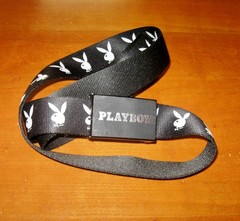 Playboy Bunny Belt w Buckle Bottle Opener Playboy Cloth Adjust Revisible Belt