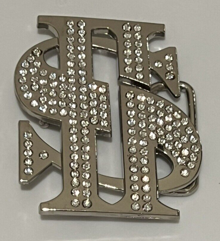 Dollar Sign Belt Buckle US Currency Blinged Out Silver Rhinestone Punk Hip Rock