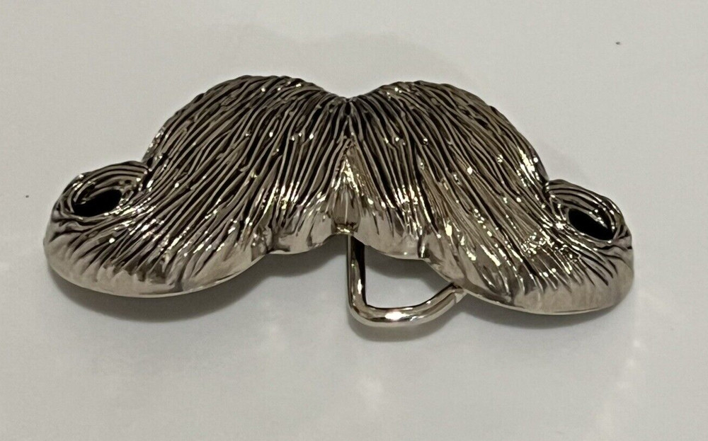 Mustache Belt Buckle Metal Psychobilly Rockabilly Biker Punk Heavy Funny Silver