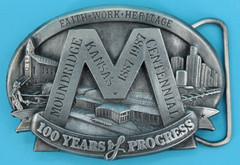 VTG 80s Moundridge Kansas 1987 Centennial Commemorative Western Belt Buckle
