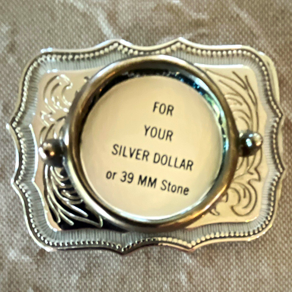 Western Silver Tone Floral Belt Buckle 1.5&Prime; Silver Dollar/39mm Holder