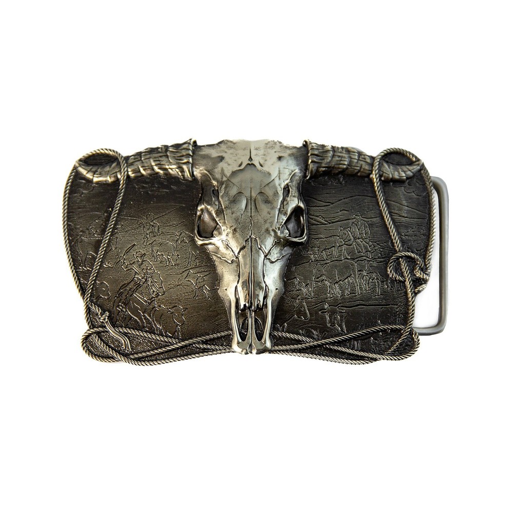 Cowboys Trophy german silver belt buckle, Buffalo Skull, Texas Longhorn Skull