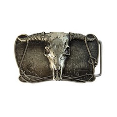 Cowboys Trophy german silver belt buckle, Buffalo Skull, Texas Longhorn Skull