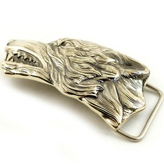 German silver belt buckle Grey Wolf, Handmade wolf head german silver buckle