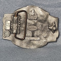 American Firefighters Belt Buckle Firetruck Horse Enameled Siskiyou 1988 Pewter
