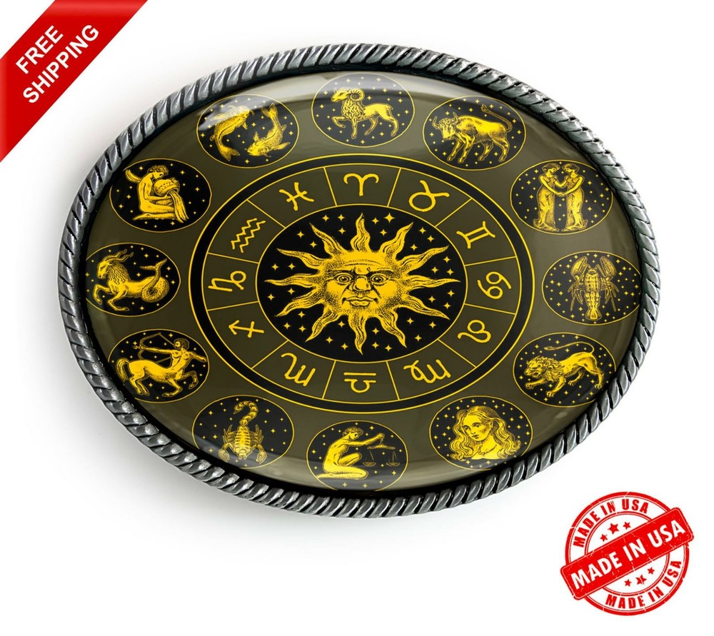 Zodiac Wheel Belt Buckle – Astrology Sun Handmade Buckle – 40