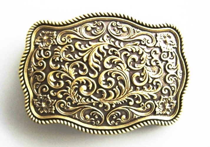 BELT BUCKLE – BP113 removable western Bronze Plate Flower Pattern