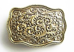 BELT BUCKLE – BP113 removable western Bronze Plate Flower Pattern