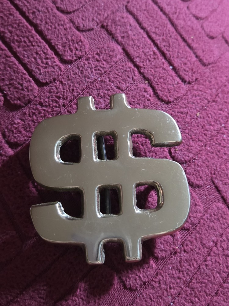 Vintage Heavy Solid Brass Dollar Sign Belt Buckle Money Symbol Financial Banker