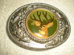 Classic Metal Deer Belt Buckle With Glass Enamel (Inlay Style) 2 1/2&Prime; X 3 1/4&Prime;