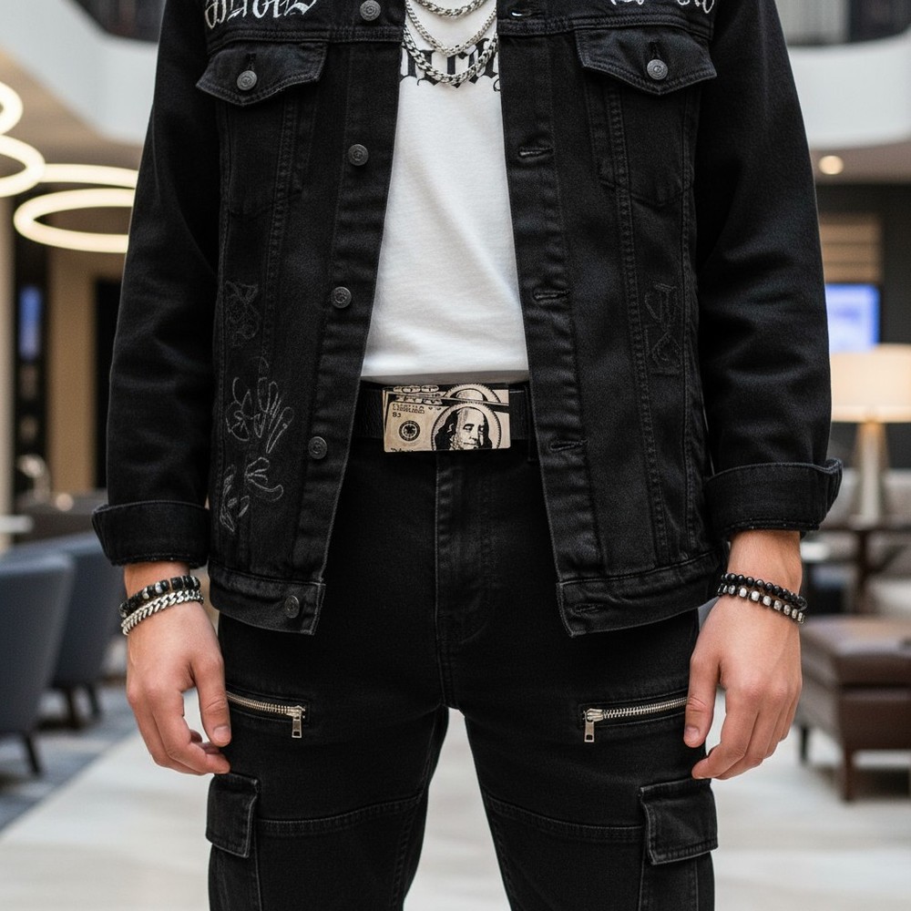 Men Silver Metal Belt Buckle Hip Hop Street Fashion Clubwear 100$ Bill Money $$$