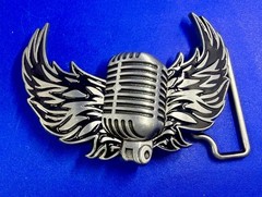 Classic Microphone Flying Wings Classic Rock Music Musician Cutout Belt Buckle