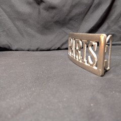 Vintage PARIS Cutout Metal Belt Buckle Silver Tone Retro Novelty Y2K 90s