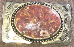 Vintage Nickel Silver Oval Red Speckled Stone