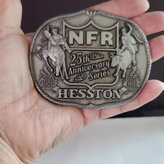 Hesston NFR 25th Anniversary Series 1983 Belt Buckle First Edition Rodeo Pewter