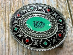 Southwestern Tribal Pattern Blue Red Enamel Colored Belt Buckle in New Condition