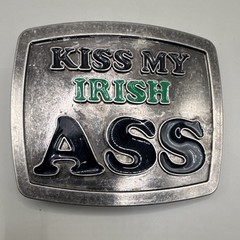 Kiss My Irish Ass Novelty Metal Belt Buckle Silver Black Green Fits 1.5in