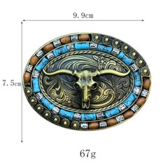 Belt Buckle Men Women Western Cowboy Turquoise Cow Skull Longhorn Belt Buckle US