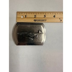 Vintage Rare Road Runner Pewter Belt Buckle Silver Tone 3&Prime; Wide