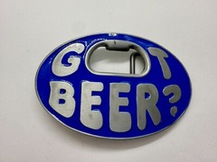 Got Beer Novelty Blue Enameled Funny Bar Pick Up Belt Buckle With Bottle Opener