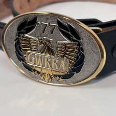 GWRRA 77 Eagle Biker Belt Buckle w/ Gold Wing Embossed Leather Belt USA Made