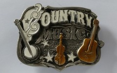 COUNTRY MUSIC STARS BANJO GUITAR FIDDLE BELT BUCKLE MADE IN CANADA