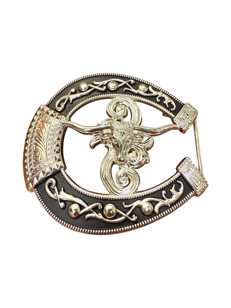 Long Horn Bull Western Style Belt Buckle Hebilla Vaquero con Toro