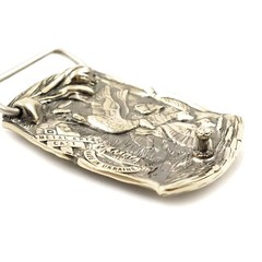 German silver belt buckle « Duck hunting », Trophy belt buckle, Hunter belt buckle
