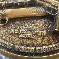 NRA Brass Belt Buckle Pistol Rifle Hunting & Shooting Traditions Worth Fighting