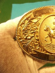 AWESOME RARE OLD VTG 1974 SILVER TONED RODEO BELT BUCKLE: LTC WESTERN PRODUCTS
