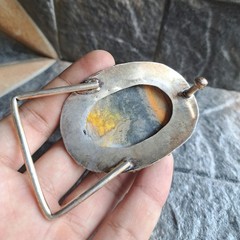 Bumblebee Jasper Oval Silver Plated Belt Buckle Bold Yellow Black Western Unisex