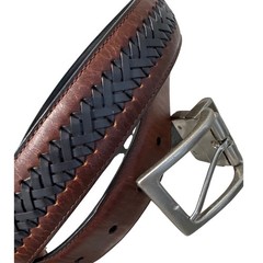 Columbia Men&rsquo;s Reversible Leather Belt Black Woven Center Braid Inlay sz 36